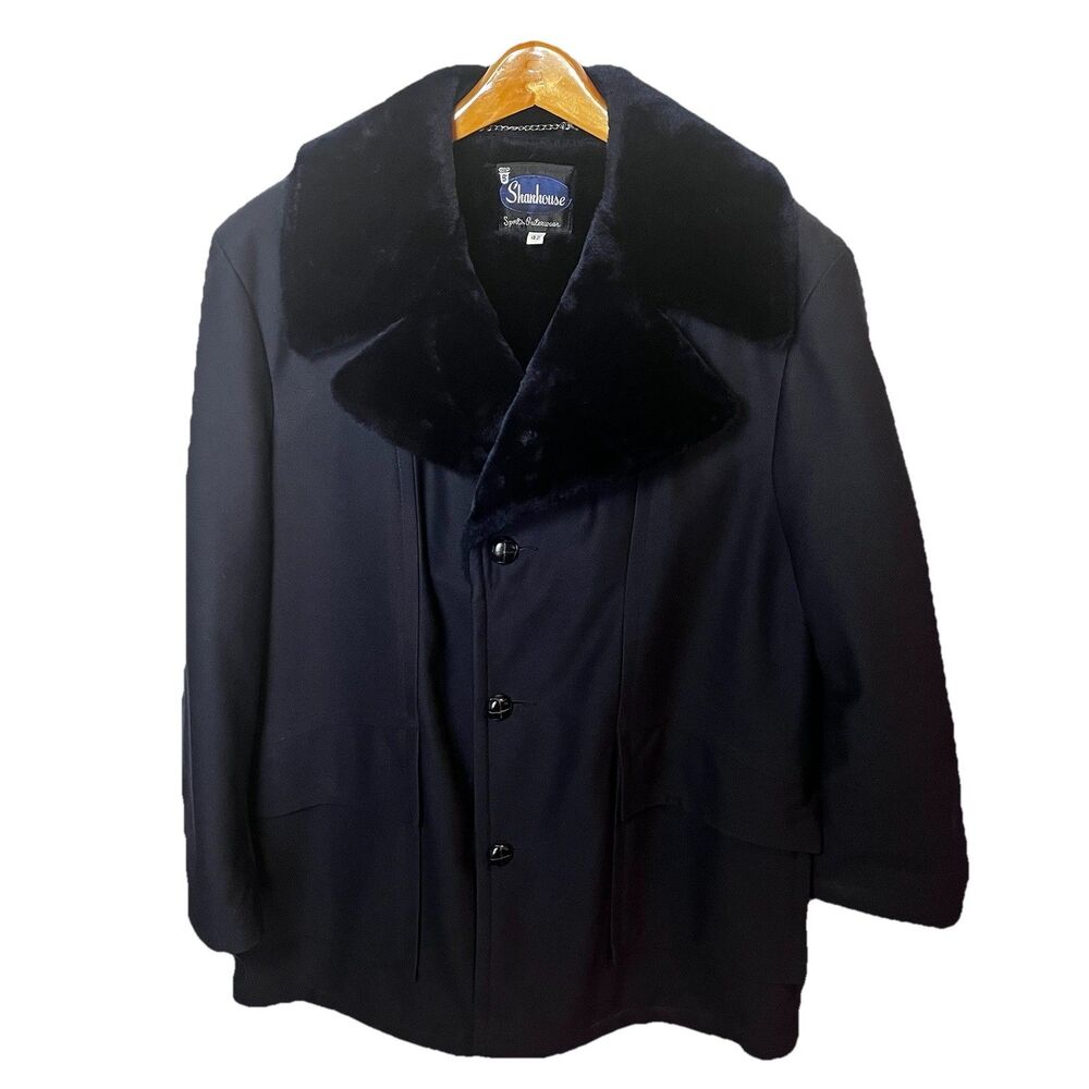 Shanhouse Sports Outerwear Men's Navy Blue Coat Faux Fur Collar & Lining Size 42
